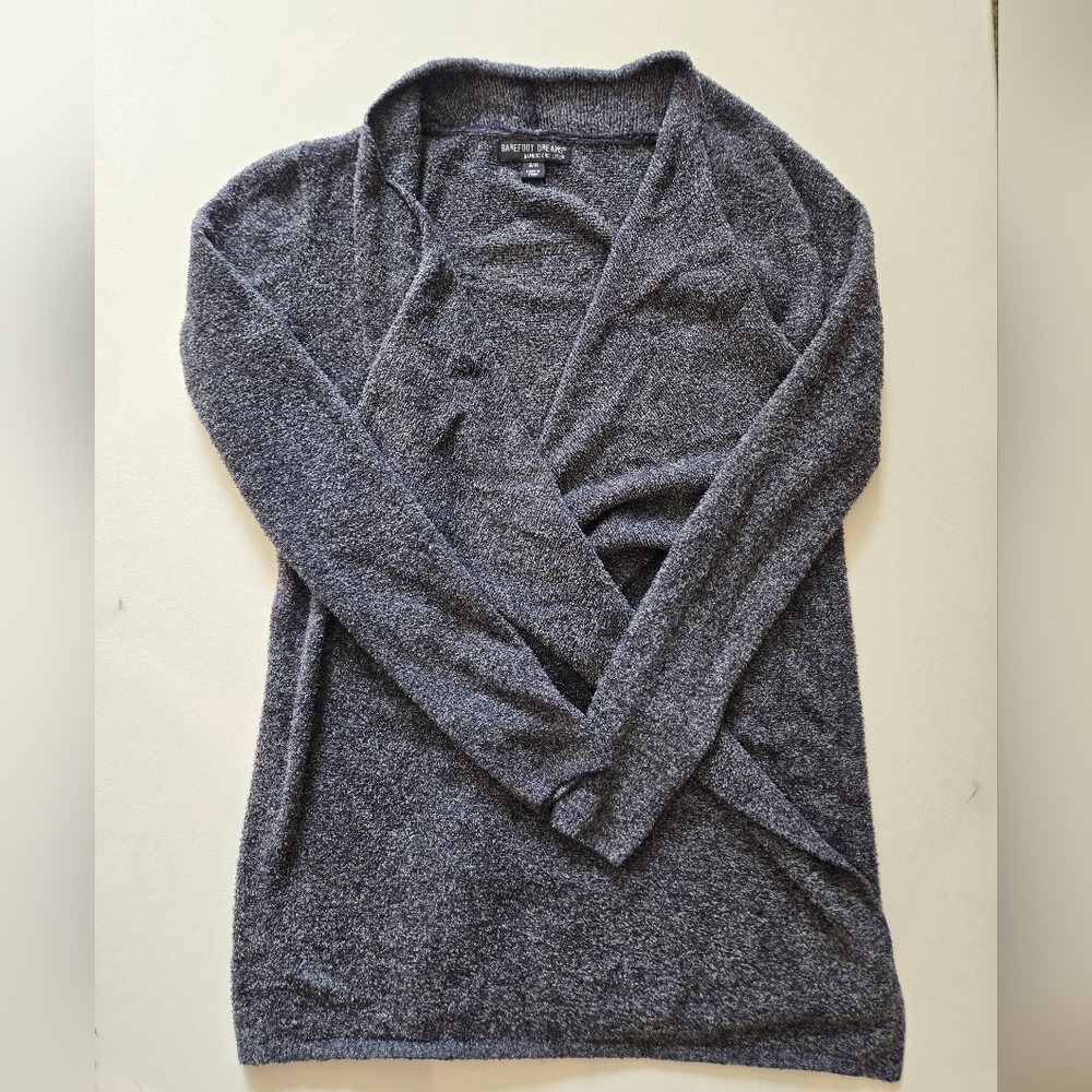 EUC- Barefoot Dreams Bamboo Chic Lite Navy & Grey Calypso Wrap Cardigan Size S/M - Picture 6 of 10